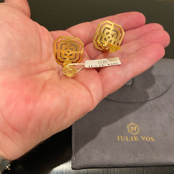 JULIE VOS. NWT Authentic Geneva Chalcedony Blue Clip Statement Earrings. - Picture 13 of 14